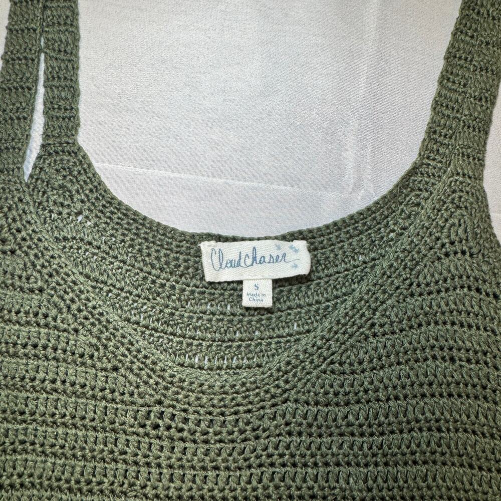 Crochet Fringe Tank Top Olive Green Women's Small Boho Festival St Patricks - Picture 3 of 11